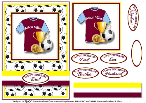 A5 Aston Villa Card Front with Sentiments 