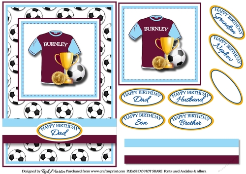 A5 Burnley Card Front with Sentiments 