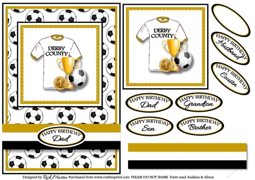 A5 Derby County Card Front with Sentiments 