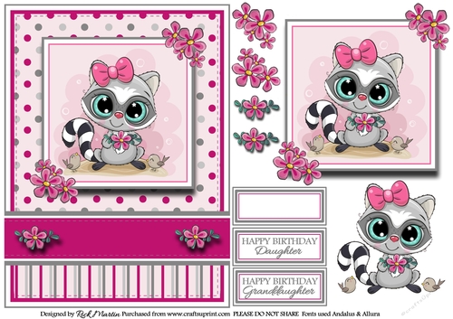 A5 Girl Racoon Card Front with Decoupage & Sentiments 