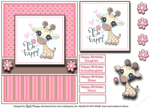 A5 Be Happy Giraffe Card Front, Topper, Decoupage & Sentiments