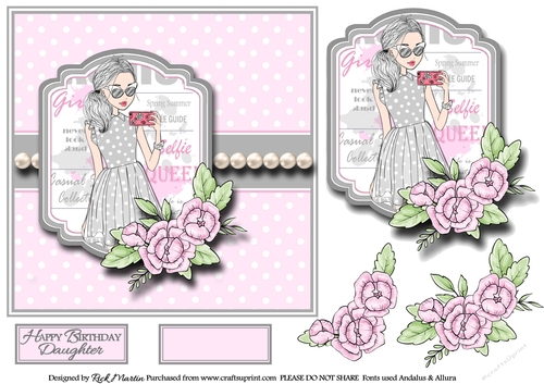 7x7 Selfie Queen Card Front with Topper, Decoupage & Sentiments 