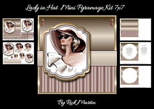 7x7 Lady in Hat Card Front with Pyramage Mini Kit - x5 A4 sheets 
