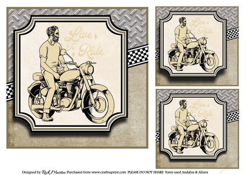 7x7 Live Love Motorbike Card Front & Toppers