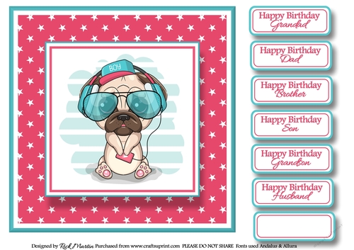 8x8 Cool Dude Dog Mini Kit Card Front with sentiments 