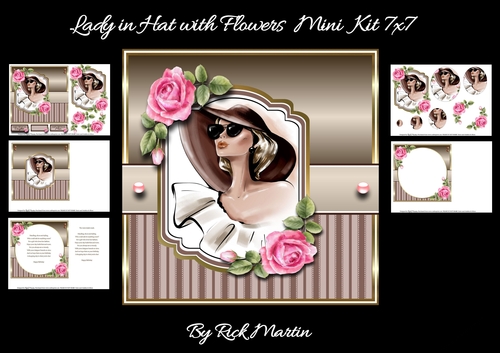 7x7 Lady in hat with Flowers Mini Kit - x5 A4 sheets 