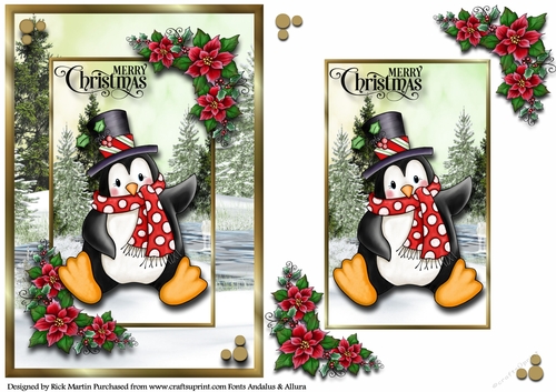 A5 Snowy Scene Penguin 1 - Card Front & Topper 