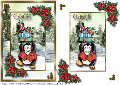 A5 Snowy Scene Penguin 2 - Card Front & Topper 