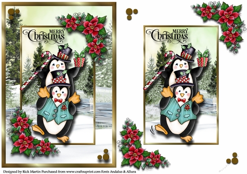 A5 Snowy Scene Penguin 3 - Card Front & Topper 