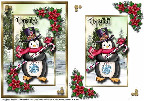 A5 Snowy Scene Penguin 4 - Card Front & Topper 