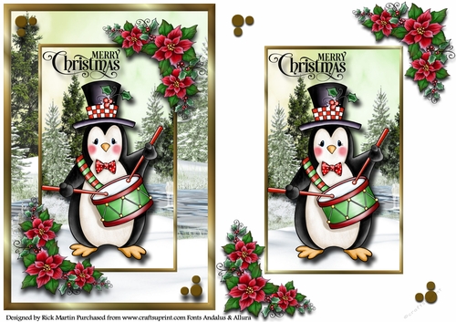 A5 Snowy Scene Penguin 5 - Card Front & Topper 