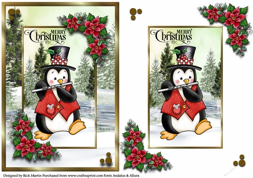 A5 Snowy Scene Penguin 6 - Card Front & Topper 