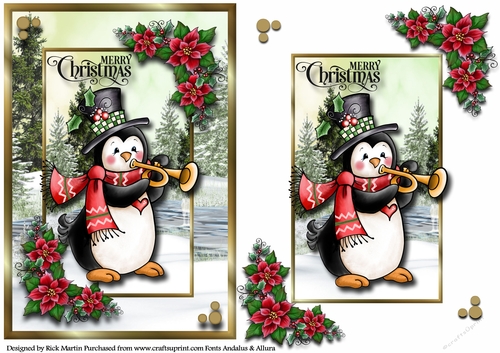A5 Snowy Scene Penguin 7 - Card Front & Topper 