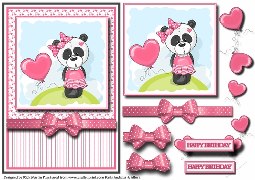 A5 Pretty Pink Panda- Card Front Topper and decoupage 
