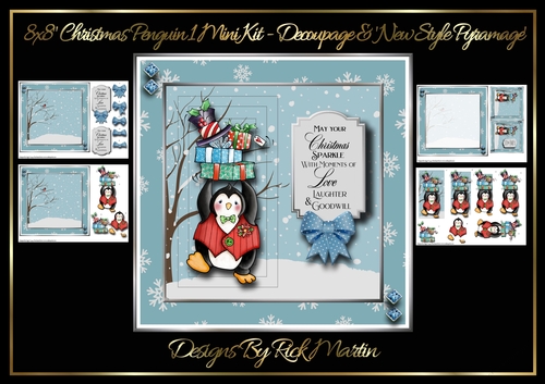 8x8 Christmas Penguin 1 - Decoupage & New Style Pyramage Mini Kit