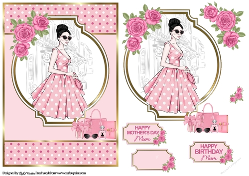 A5 Pink Lady Quick Card Front with Decoupage 