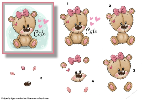 7X7 Sweet Pink Bear Topper & Decoupage 