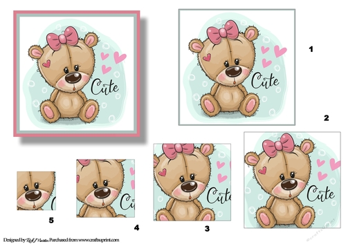 7X7 Sweet Pink Bear Topper & Square Pyramage Sheet 
