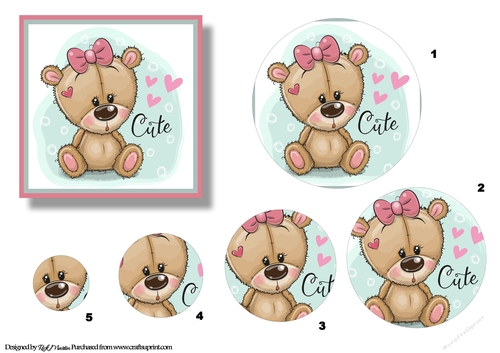 7X7 Sweet Pink Bear Topper & Circle Pyramage Sheet 