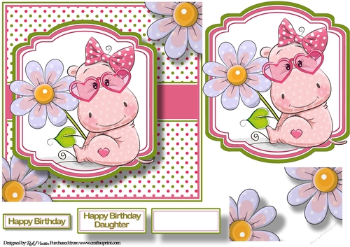 7X7 Happy Hippo Card Front with Topper and sentiments