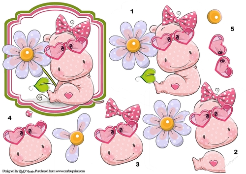 7X7 Happy Hippo Decoupage Sheet 