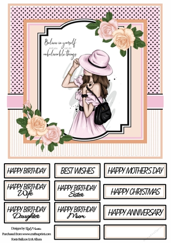 8x8 Elegant Lady Card Front -with female sentiments 