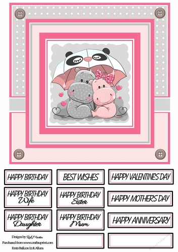 8x8 Happy Hippos Card Front - with mixed sentiments