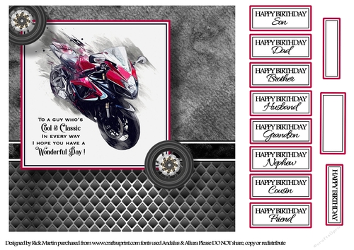 8x8 Red Racing Bike Card Front with sentiments