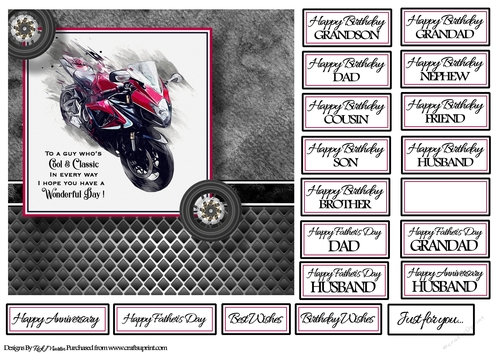 7x7 Red Racing Bike Card Front with sentiments