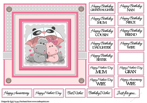 7X7 Happy Hippo Card Front with sentiments 