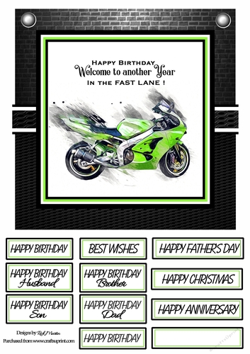 8x8 In the Fast Lane 1 Green - Cardfront with sentiments