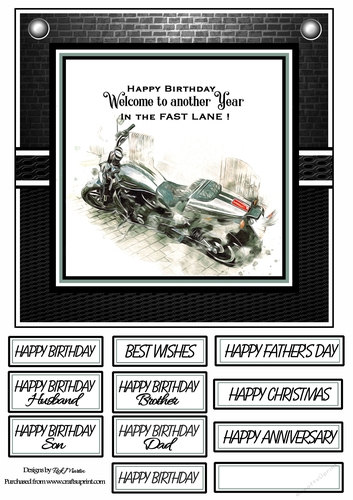 8x8 In the Fast Lane 1 Grey/Green - Cardfront with sentiments