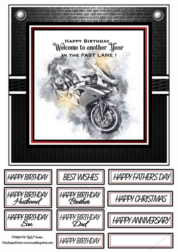 8x8 In the fast lane Dark Red - Card Front with sentiments 