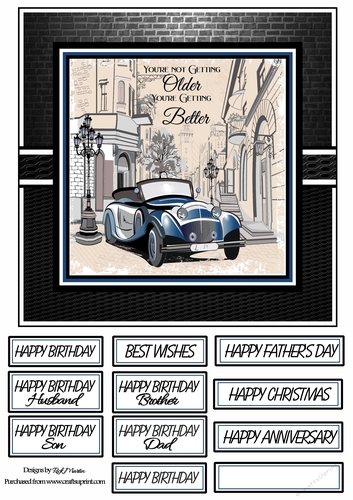 8x8 Not older just better 2 Blue - Card Front with sentiments 
