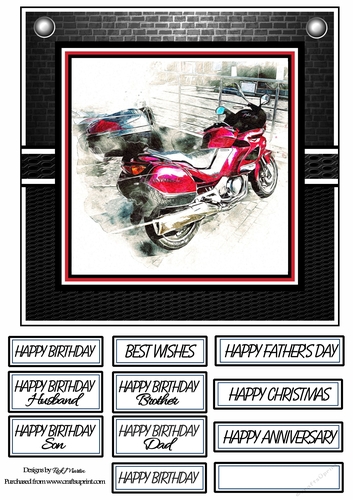 8x8 Red Racing Bike - Card Front with sentiments 