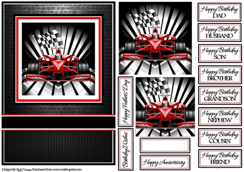 A5 Formula 1 winner Card Front with Toppers and sentiments 