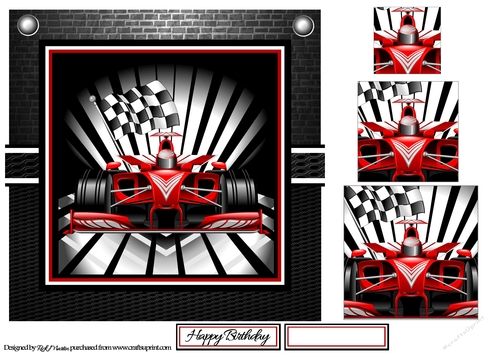 8x8 Formula 1 Winner CARD FRONT WITH SQUARE PYRAMAGE & HAPPY BIRTHDAY SENTIMENT