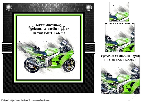 8x8 IN THE FAST LANE CARD FRONT WITH SQUARE PYRAMAGE Happy Birthday 
