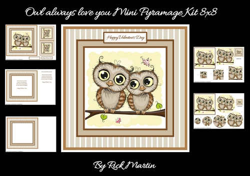 8x8 Owl always love you Mini Kit - contains x5 A4 sheets 
