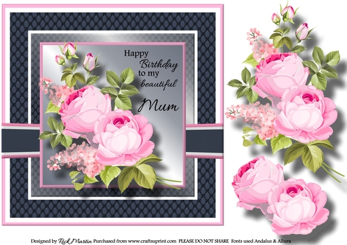 8X8 My Beautiful Mum Floral Card Front with decoupage 