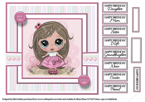8x8 Pretty Princess Poppit Card Front with sentiments 