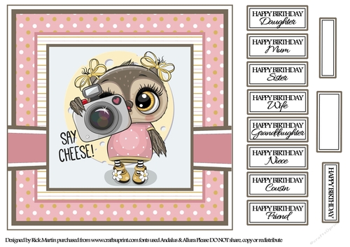 8x8 Say Cheese Card Front with sentiments 