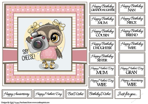 7x7 Say Cheese Girl Card Front with sentiments 