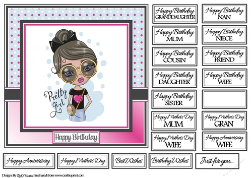 7x7 Pretty Girl Card Front with sentiments 