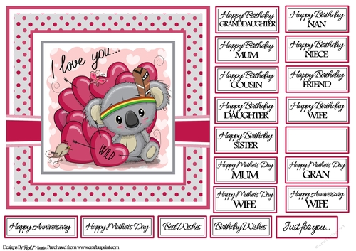 7x7 I Love You Koala Card Front with sentiments 
