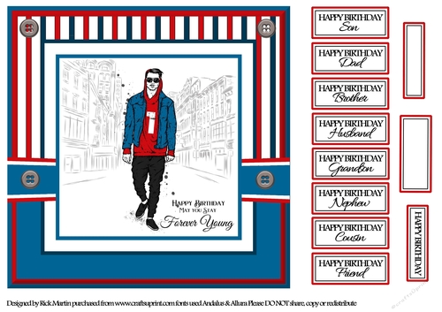 8x8 Forever Young Red & Blue Card Front with sentiments 