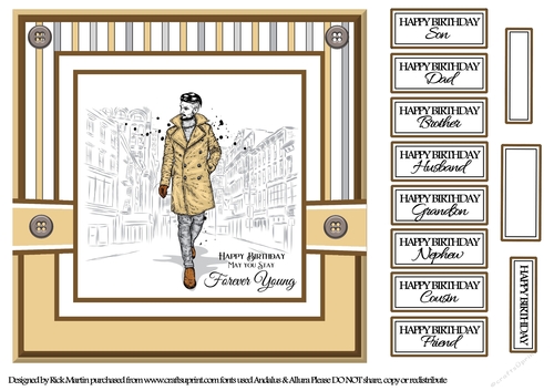 8x8 Forever Young Light Brown Card Front with sentiments 