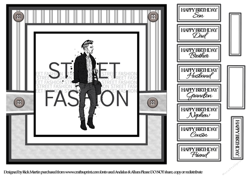 8x8 Street Fashion Card Front with sentiments 