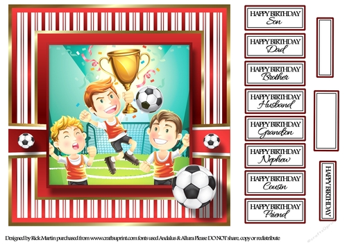 8x8 Footy Friends Card Front with sentiments 