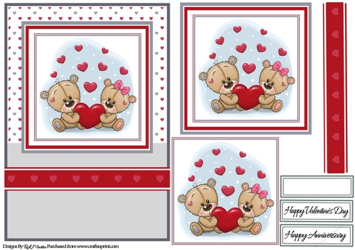 A5 Valentines Teddy Card Front with Toppers and Sentiments 